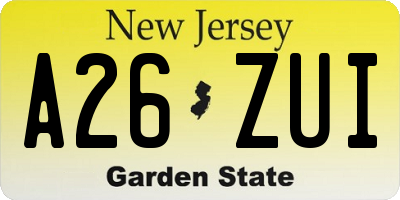 NJ license plate A26ZUI