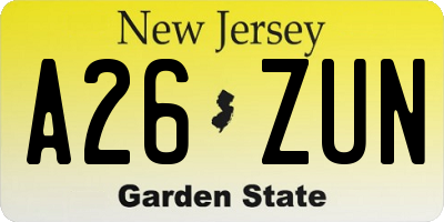 NJ license plate A26ZUN