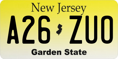 NJ license plate A26ZUO