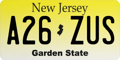 NJ license plate A26ZUS