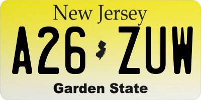 NJ license plate A26ZUW
