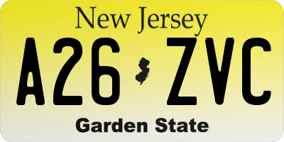 NJ license plate A26ZVC