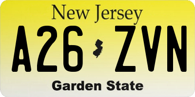NJ license plate A26ZVN