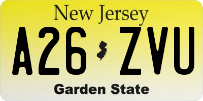 NJ license plate A26ZVU