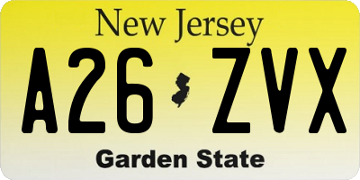 NJ license plate A26ZVX