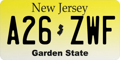 NJ license plate A26ZWF