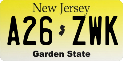 NJ license plate A26ZWK