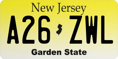 NJ license plate A26ZWL