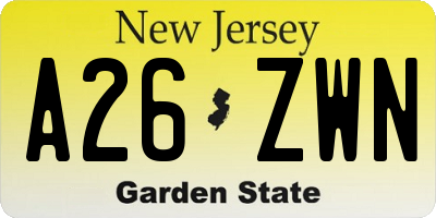 NJ license plate A26ZWN