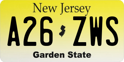 NJ license plate A26ZWS