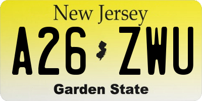 NJ license plate A26ZWU