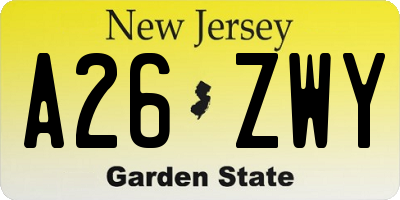 NJ license plate A26ZWY