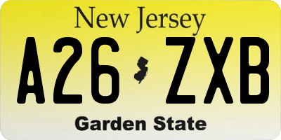 NJ license plate A26ZXB