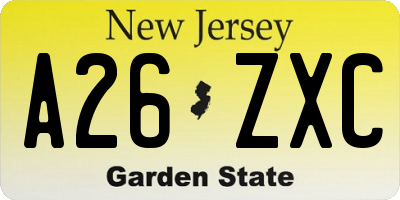 NJ license plate A26ZXC