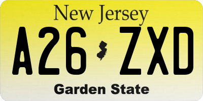 NJ license plate A26ZXD