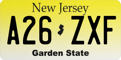 NJ license plate A26ZXF