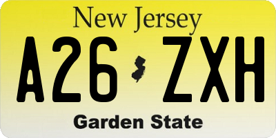 NJ license plate A26ZXH
