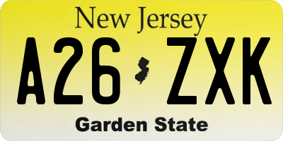 NJ license plate A26ZXK