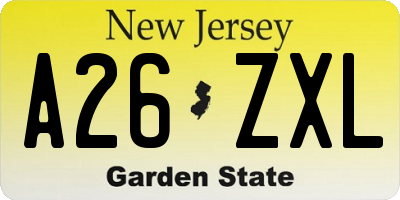 NJ license plate A26ZXL
