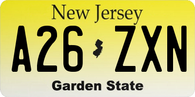 NJ license plate A26ZXN