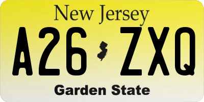 NJ license plate A26ZXQ