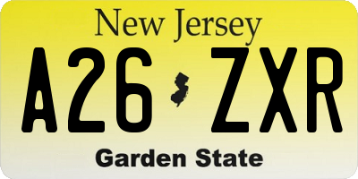 NJ license plate A26ZXR