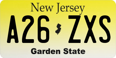 NJ license plate A26ZXS