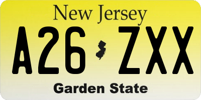 NJ license plate A26ZXX
