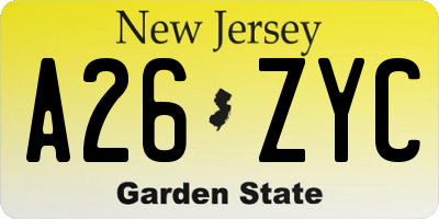 NJ license plate A26ZYC