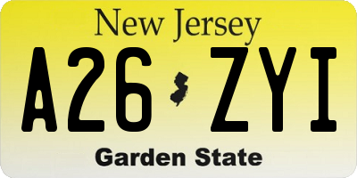 NJ license plate A26ZYI