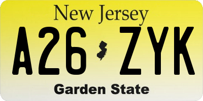 NJ license plate A26ZYK