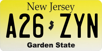 NJ license plate A26ZYN
