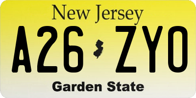 NJ license plate A26ZYO