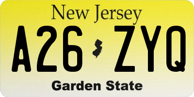 NJ license plate A26ZYQ