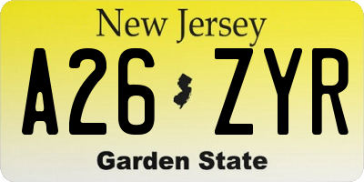 NJ license plate A26ZYR