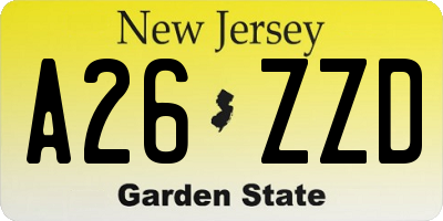 NJ license plate A26ZZD