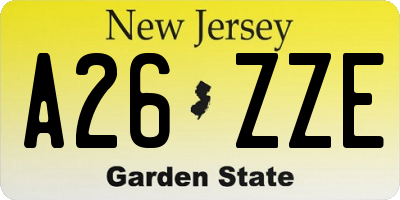 NJ license plate A26ZZE