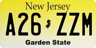 NJ license plate A26ZZM