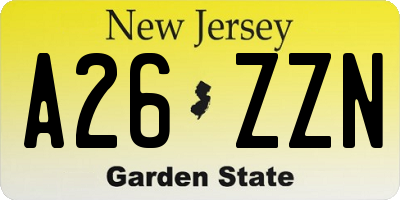 NJ license plate A26ZZN