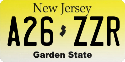 NJ license plate A26ZZR