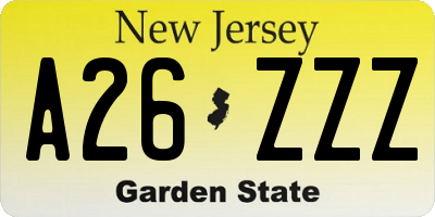 NJ license plate A26ZZZ