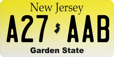 NJ license plate A27AAB