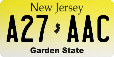 NJ license plate A27AAC