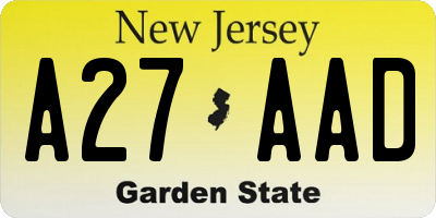 NJ license plate A27AAD