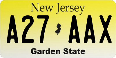 NJ license plate A27AAX
