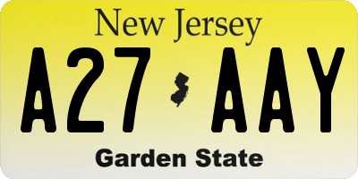NJ license plate A27AAY