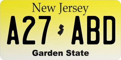 NJ license plate A27ABD