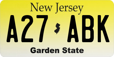 NJ license plate A27ABK