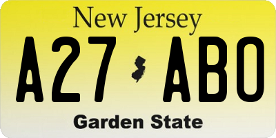 NJ license plate A27ABO