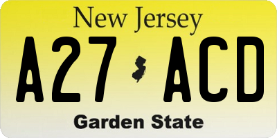 NJ license plate A27ACD